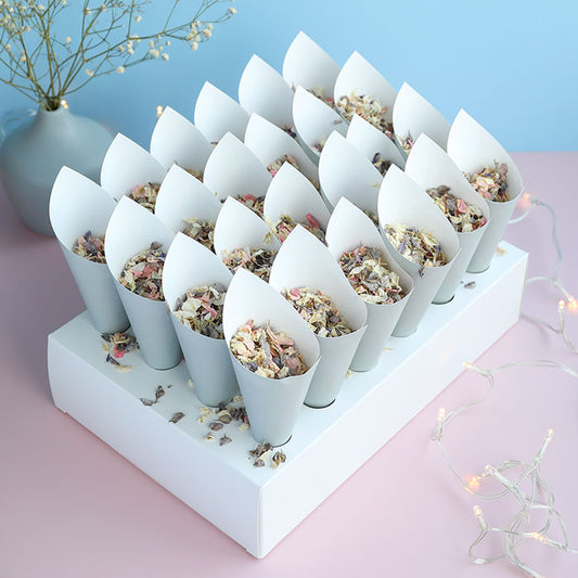 24 Grey Confetti Cones With Stand