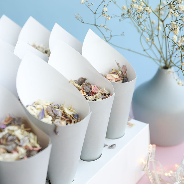 24 Grey Confetti Cones With Stand