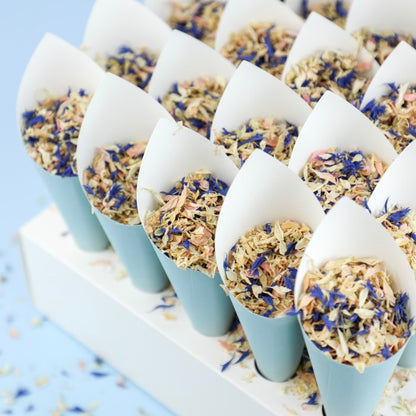 20 Blue Confetti Cones With Stand