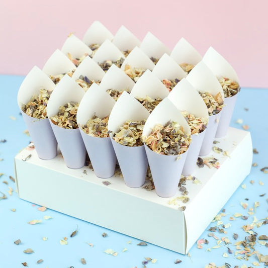 20 Lilac Confetti Cones With Stand