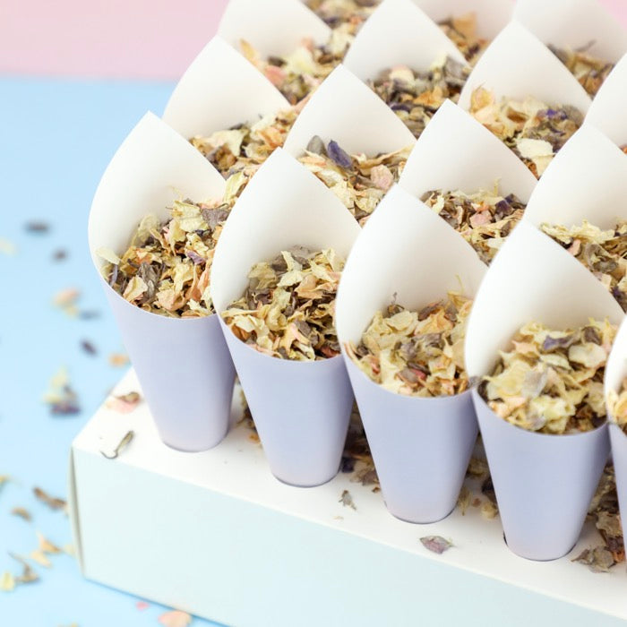20 Lilac Confetti Cones With Stand