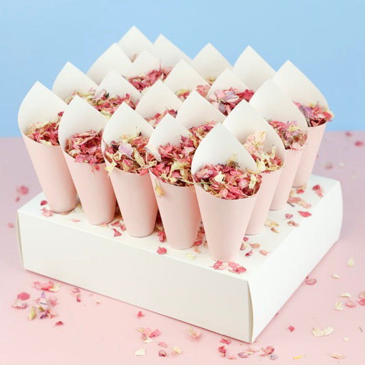20 Pink Confetti Cones With Stand