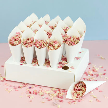 20 White Confetti Cones With Stand