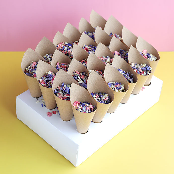 24 Lilac Confetti Cones With Stand