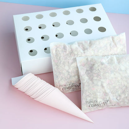 24 Pink Confetti Cones With Stand