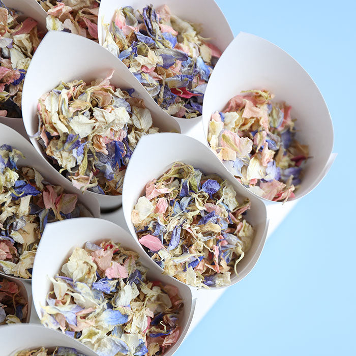 24 White Confetti Cones With Stand