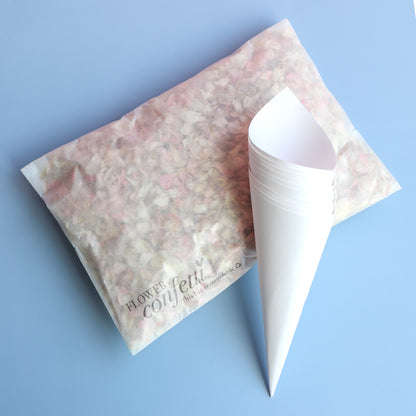 10 White Confetti Cones and Confetti